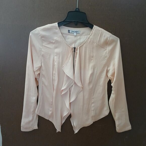 Jennifer Lopez Sz 10 Pink Ruffle Zip Up Front Taylored Jacket Style Club Top - Picture 1 of 11